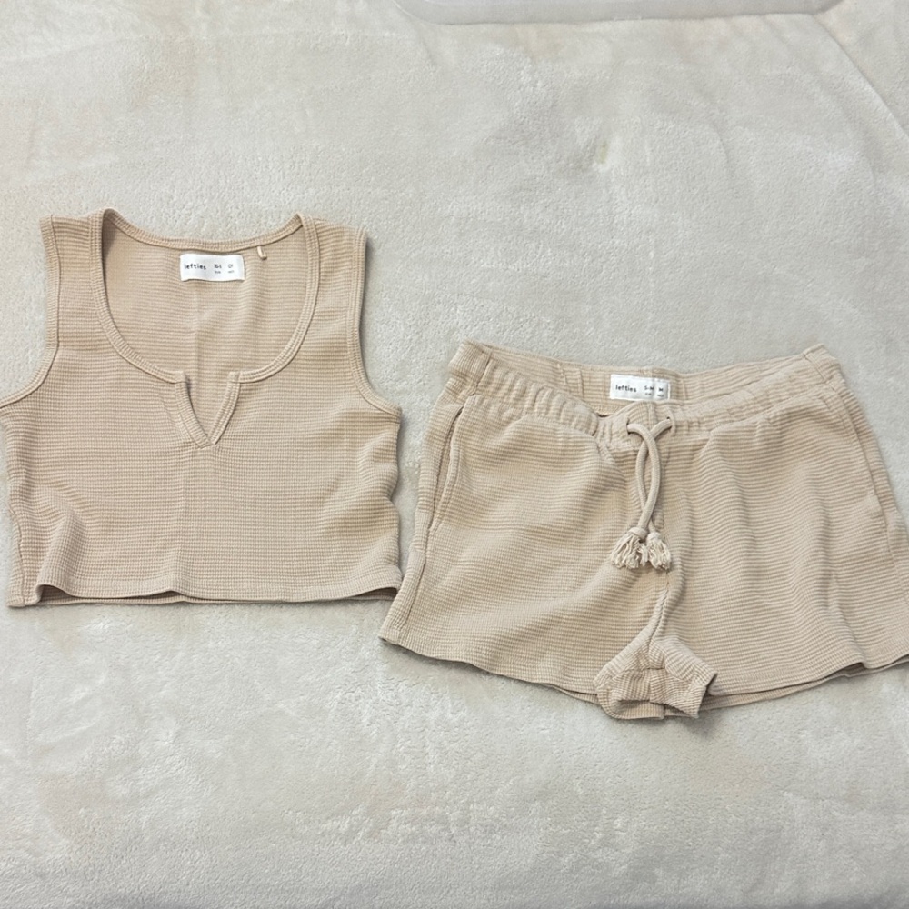 Lefties Beige Ribbed Tank & Shorts Set